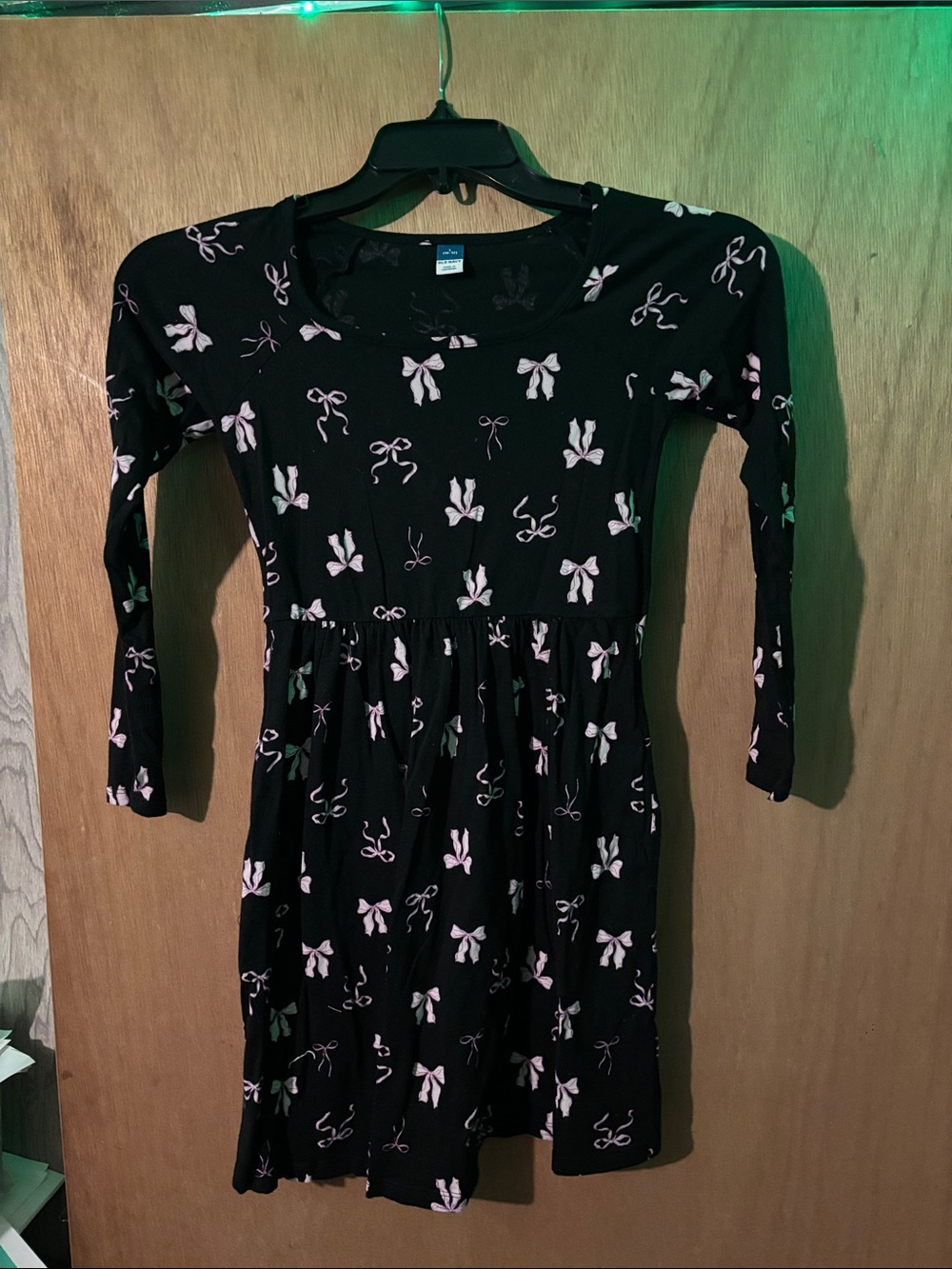 Old Navy Black Long Sleeve Dress with Pink Bow Print